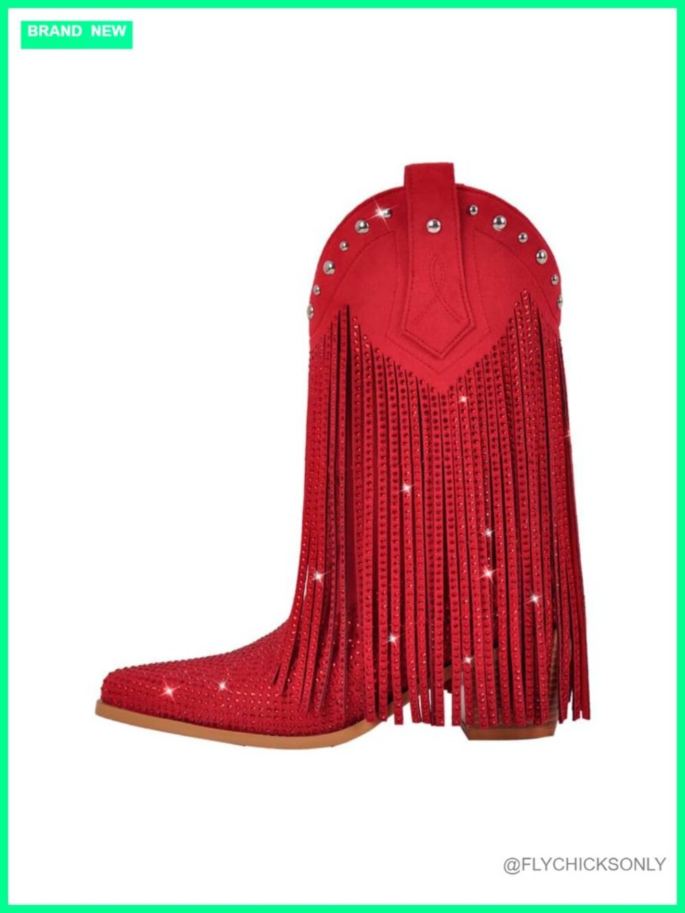 Sparkly Fringe Cowgirl Boots Mid-Calf Western Tassel Pull On
